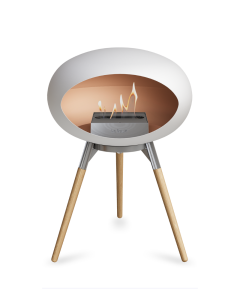 White fireplace with oak legs